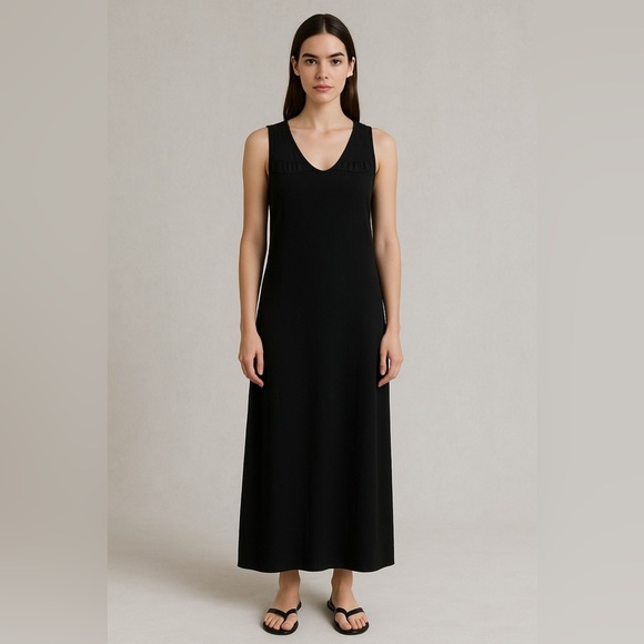 XCVI black rayon Maxi sleeveless dress size large lagenlook grunge bohemian art - Picture 1 of 11